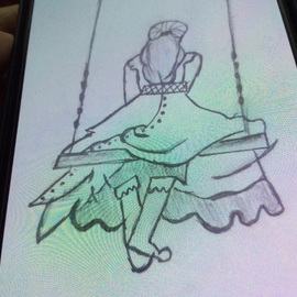 Rangubhotla  Sindura: 'a girl on a swing looking', 2019 Pencil Drawing, People. 