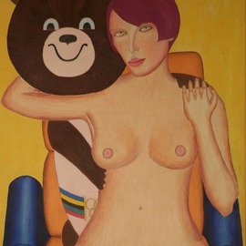Misha Kalacev: 'gerl wits olimpik mishka', 1996 Oil Painting, Erotic. 