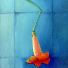 Sue Johnson: 'Trumpet Flower', 2010 Oil Painting, Floral. Artist Description:  The flower caught my eye.  It grew near our vacation rental in NC.  A bright and cheerful image, I immediately saw mentally the completed painting.  Of course, changes occurred in the making of the work.    ...