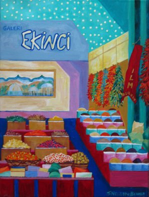 Sharon Nelsonbianco: 'Ekinci Turkish Bazaar', 2013 Acrylic Painting, Cityscape. contemporary art, acrylic painting, waterscape, birds, , nature, water, tranquility, peace, wildlife, , series format, Sharon Nelson- Bianco, southern artist, , colorful, colorist, Florida, water birds, expressionist, Florida artist, Florida, wildlife, water fowl, vivid, expressionism, Europe, Streets, Buildings, Travel, Indoors, Shops, Turkey       ...