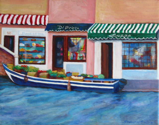 Artist Sharon Nelsonbianco. 'Venice Canal Produce Boat' Artwork Image, Created in 2013, Original Painting Acrylic. #art #artist