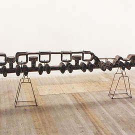 Stefan Van Der Ende: 'nomotion', 1995 Wood Sculpture, Abstract. Artist Description:  painted elmwood , steel , glass      ...