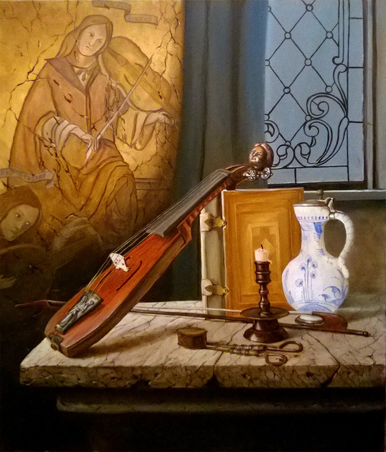Artist Slava Chylikin. 'Violin And Book' Artwork Image, Created in 2017, Original Painting Oil. #art #artist