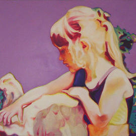 Thomas Williams: 'Girl on bridge', 2002 Oil Painting, Portrait. Artist Description: oil done in watercolor style...
