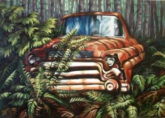 Suzan Marczak: 'Pacha Mamas Fan Dance', 2012 Acrylic Painting, Zeitgeist.    the forces of nature take over a derelict vehicle, and the rainforest reclaims possession of its own.   ...