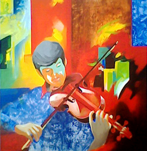 Artist Braj Kishor. 'Violin' Artwork Image, Created in 2010, Original Painting Acrylic. #art #artist
