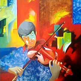 Braj Kishor: 'violin', 2010 Acrylic Painting, Figurative. 