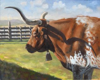 Steve Miller: 'Red Bull', 2009 Oil Painting, Western. Texas longhorn Stockyards bull cow western ...