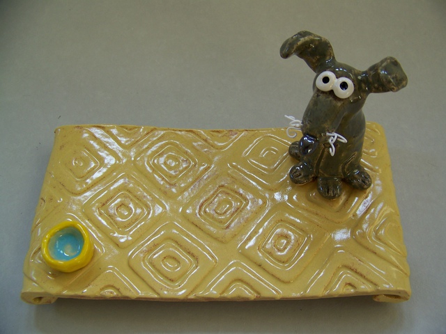 Artist Suzanne Noll. 'Gray Dog Post It Note Holder' Artwork Image, Created in 2011, Original Ceramics Other. #art #artist