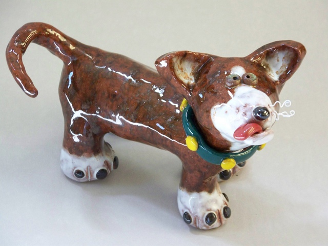 Artist Suzanne Noll. 'Gunner Small Dog Sculpture' Artwork Image, Created in 2010, Original Ceramics Other. #art #artist