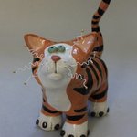 Tiger Striped Cat Sculpture Pouncer Item 1181, Suzanne Noll