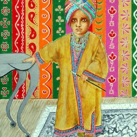 Jayne Somogy: 'mini maharajah', 2017 Acrylic Painting, World Culture. Artist Description: This is a portrait of Maharajah Kishan Singh  1899- 1929 , from Rajastan, India in 1902  age 3 . He became maharajah at one year of age, with his mother acting as regent until he came of age at 18. He was married at 14 and had 7 children before ...