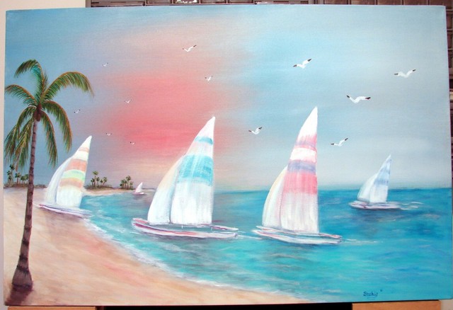 Sophia Stucki  'Sailboats ', created in 2007, Original Painting Oil.