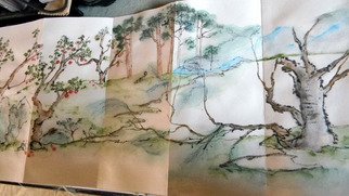 Debbi Chan: 'book of trees', 2011 Artistic Book, Trees. Artist Description:   these next two additions to my portfolio finish one side of the Chinese folding album. i have now begun the other side as well as a colossal painting on silk which is taken from the continuous paintings in the album.  the paintings in the folding album are done ...