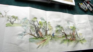 Debbi Chan: 'book of trees', 2011 Artistic Book, Trees. Artist Description:  i began the other of my Chinese folding album. i have  painted the watercolor on rice paper that is mounted into a folding album. i hope side two is going to be a beautiful as the first.              ...