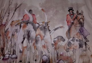 Debbi Chan: 'coming together for  fox hunt album', 2015 Artistic Book, Equine. Artist Description:       These album leaves are part of a larger 70'continuous story painting in a folding album.                  ...