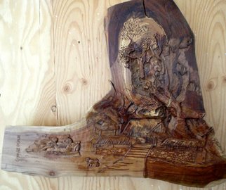 Debbi Chan: 'family activity', 2010 , Home. Artist Description:   this is a favorite of mine and i finally decided to put it for sale. i carved this deep relief on an unusual piece of cherry wood. it wood make a beautiful addition to an office or home wall.     ...