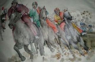 Debbi Chan: 'going to Siena for IL Palio album', 2015 Artistic Book, Equine. Artist Description:  These album leaves are part of a larger 70'continuous story painting in a folding album.  ...