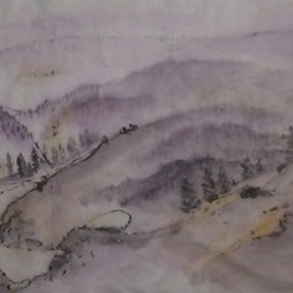 Debbi Chan Artwork landscape shrouded in purple, 2012 Watercolor, Mountains