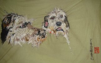 Debbi Chan: 'wolfhound profile', 2009 , Dogs. Artist Description:  i have my first irish wolfhound and thus the wolfhound art was bound to happen. here is one piece. actually, this is my very first embroidered needle painting. ...