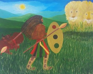 Gregory Roberson: 'Spiritual Warrior', 2016 Acrylic Painting, Ethnic. Original acrylic painting on canvas.Rasta, African- American, ethnic, tribal, liberation, lion, bull, warrior, spear, shield, landscape ...