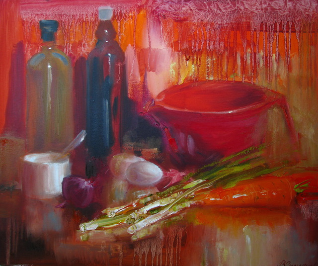 Artist Spasenov Vitaliy. 'Red Still Life' Artwork Image, Created in 2015, Original Painting Oil. #art #artist