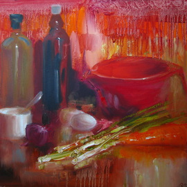 Spasenov Vitaliy: 'Red Still Life', 2015 Oil Painting, Still Life. Artist Description:  onion, oil, eggs ...