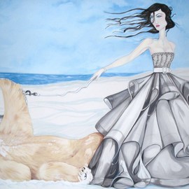 Susan A. Piazza: 'On a Short Leash', 2009 Acrylic Painting, Beach. 