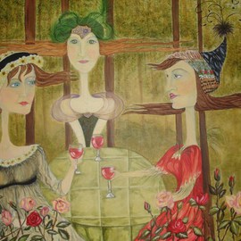 Susan A. Piazza: 'Three at Tea', 2009 Acrylic Painting, Beauty. 