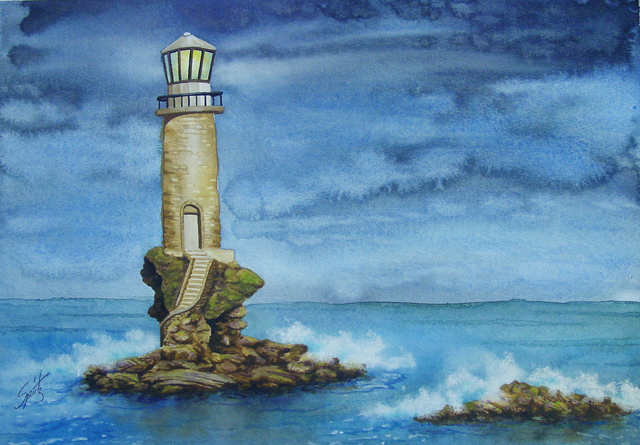Artist Mark Spitz. 'Lighthouse' Artwork Image, Created in 2017, Original Watercolor. #art #artist
