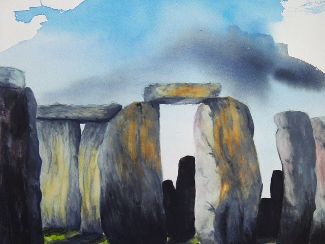 Artist Mark Spitz. 'Stonehenge' Artwork Image, Created in 2017, Original Watercolor. #art #artist
