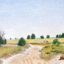 Keith Thrash: 'Dry Creek Bed', 1983 Pencil Drawing, Landscape. Artist Description:  Dry limestone creek bed near Epes in September. Color pencil and Crayola crayon.  ...