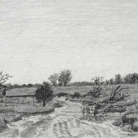 Keith Thrash: 'Dry Creek Bed', 1982 Pencil Drawing, Landscape. Artist Description:  Dry limestone creekbed passing under highway near between Gainesville and Epes, Alabama. ...