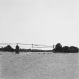 Keith Thrash: 'Pasture and Telephone Lines', 1988 Pencil Drawing, Landscape. Artist Description:  Pasture and poles below Newbern, Alabama. ...