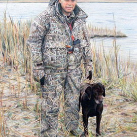 Anna Shipstone: 'Hunter with Dog', 2010 Pencil Drawing, Portrait. Artist Description:  coloured pencil portrait    ...
