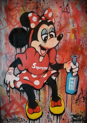 Ross Hendrick: 'drunken minnie', 2021 Mixed Media, Satire. Minnie Mouse spoof with the debauchery of the modern age. ...