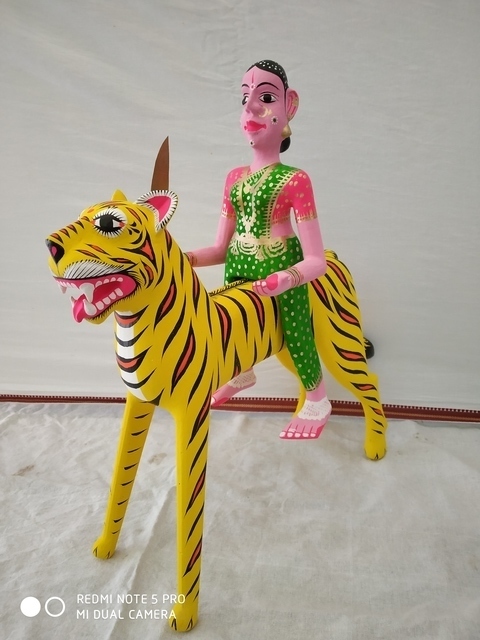 Wooden Lady On Tiger Wood Sculpture By Srikar Dhanoori 