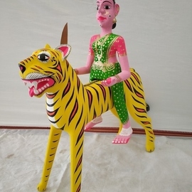 Srikar Dhanoori: 'wooden lady on tiger', 2019 Wood Sculpture, Figurative. Artist Description: lady on Tiger was revered by the Indians in their tradition...