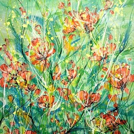 Svetlana Sokolova: 'happy flower field', 2021 Painting, Floral. Artist Description: If you suddenly become depressed, you are often overcome by apathy or you are prone to discouragement - surround yourself with yellow, orange and red flowersYour mood will immediately improve and the world around you will shine with bright colorsAcrylic, inkBruno Visconti paper290 g m2Size 59. 4 ...