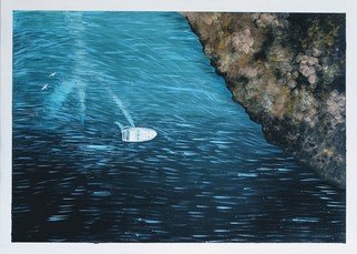 Anastasia Ovcharenko: 'the sea', 2020 Other Drawing, Sailing. Thia artwork was painted with oil paint on canvas. ...