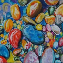 Anastasia Ovcharenko: 'underwater stones', 2020 Gouache Drawing, Sea Life. Artist Description: I was inspired  by the beauty of colorful stones, they look so charming underwater. Technique is gouache, material - canvas. ...