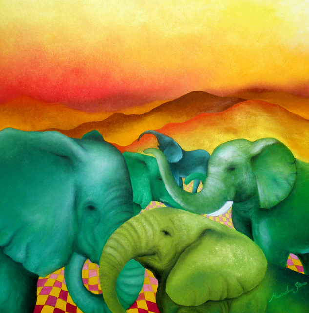 Massimiliano Stanco  'Desert Elephants', created in 2009, Original Mixed Media.