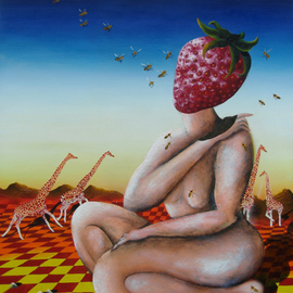 Massimiliano Stanco: 'Miss Strawberry', 2008 Oil Painting, Surrealism. 