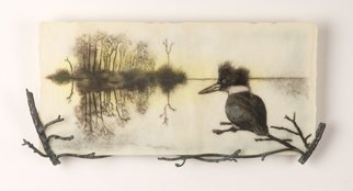 Stan Harmon: 'The Watch', 2009 Glass, Birds.  Kiln- formed sheet glass with powder imagery. No enamels used. Bronze and steel wall hanger. ...