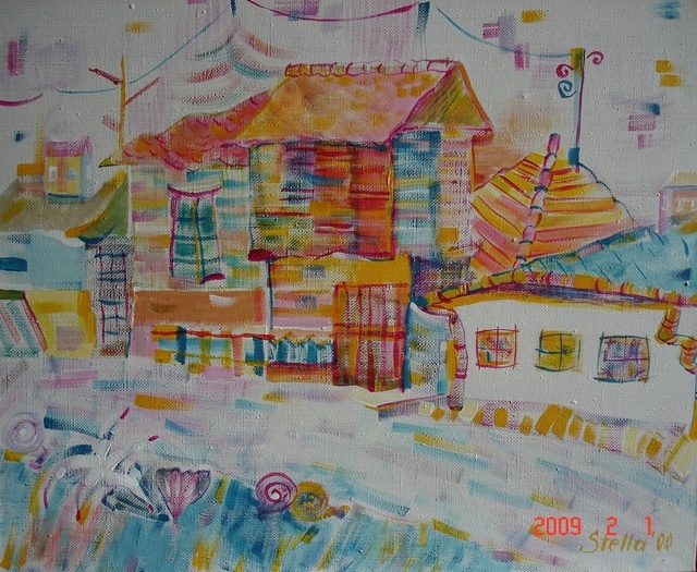 Stella Spiridonova  'Old House', created in 2009, Original Painting Acrylic.