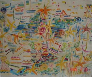 Stella Spiridonova: 'Sea World', 2009 Oil Painting, Abstract Landscape.  Beautiful sea world with dozens of sea stars, shells, pots and boats. Sunshine goes between all these objects and make them brighter. Air exists around all and brings lightness of the sea residents. ...