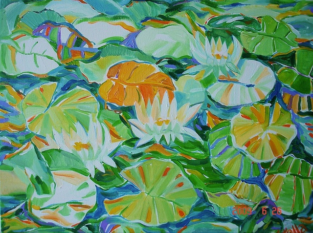 Artist Stella Spiridonova. 'Water Lilies' Artwork Image, Created in 2009, Original Painting Acrylic. #art #artist