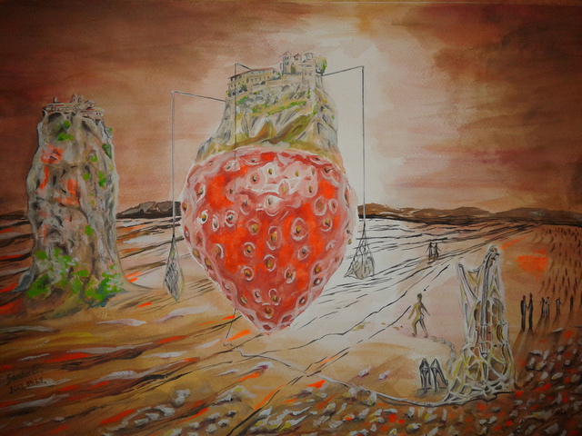Artist Esztella Sandor. 'The Way To  Strawberry Meteora' Artwork Image, Created in 2014, Original Watercolor. #art #artist