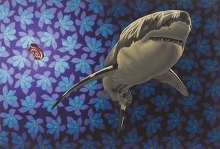 Stephen Hall: 'The Real Killer  SOLD', 2014 Acrylic Painting, Surrealism.  Shark, Coke- Can, Blue Flowers, Ocean, Nature. ...