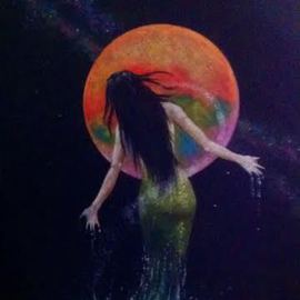 Stephen Briggs: 'Mermaid', 2016 Oil Painting, Fantasy. Artist Description:  A mermaid breaches in front of a fantasy moon with a spray of water. Oil on illustration board. Original illustration for the cover of Far Horizons emagazine. ...